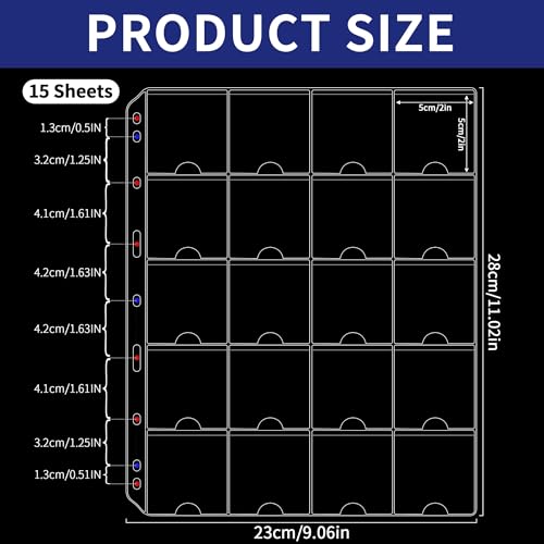 OSOPOLA 15 Sheets Coin Pocket Pages - 5x5cm(2"x2") 20 Pockets Standard 9-Hole Coin Binder Inserts Sleeves Coin Collection Pocket Pages - Image 2