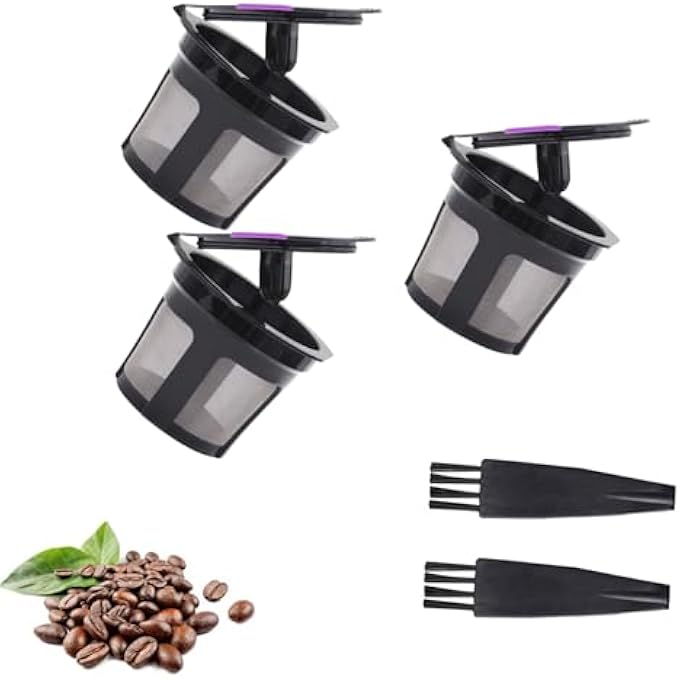 Duomama 3Pack Reusable Filtering Cups And 2 Pack Black Cup Brushes  Stainless Steel Mesh Coffee Filtering Cup For Keurig 10 And 20 Easy To Clean  Enhance Your Coffee Experience Black - Image 1