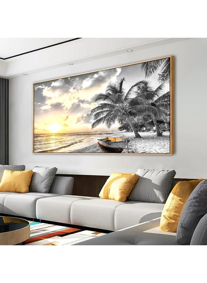 Home Trove Haichuang Decor Art Framed Canvas Wall For Living Room Bedroom Office Black And White Beach Wall Paintings Pictures Work Seascape Sunset Wall 20 * 40Inch - Image 2