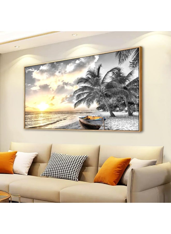 Home Trove Haichuang Decor Art Framed Canvas Wall For Living Room Bedroom Office Black And White Beach Wall Paintings Pictures Work Seascape Sunset Wall 20 * 40Inch - Image 1