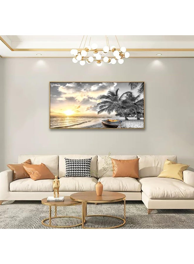 Home Trove Haichuang Decor Art Framed Canvas Wall For Living Room Bedroom Office Black And White Beach Wall Paintings Pictures Work Seascape Sunset Wall 20 * 40Inch - Image 5