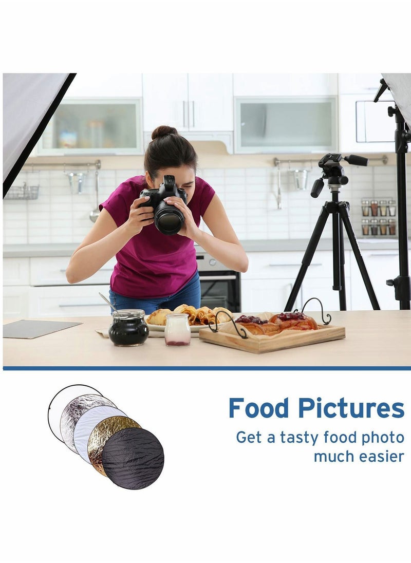 Y&D - Reflector for Photo and Studio, Photographic 5-In-1 Premium Round Shape Foldable Multi-Disc Collapsible with Bag, Translucent, Silver, Gold, White Black（32In/ 80cm） - Image 1