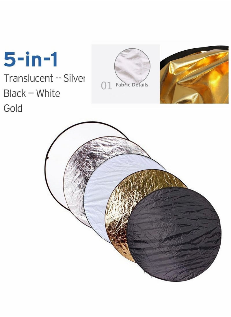 Y&D - Reflector for Photo and Studio, Photographic 5-In-1 Premium Round Shape Foldable Multi-Disc Collapsible with Bag, Translucent, Silver, Gold, White Black（32In/ 80cm） - Image 1