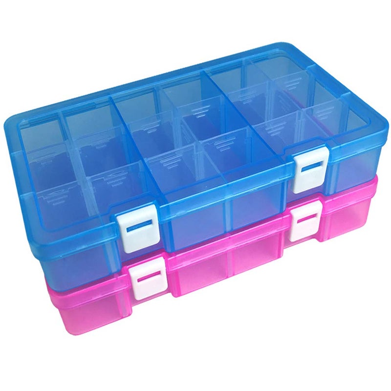 DUOFIRE DUOFIRE Plastic Organizer Container Storage Box Adjustable Divider Removable Grid Compartment for Jewelry Beads Earring Tool Fishing Hook Small Accessories18 grids PinkBlue 