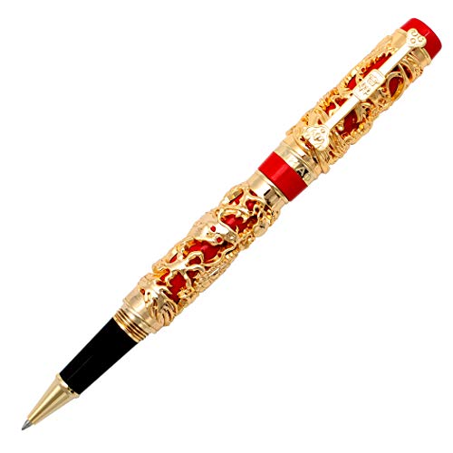 Gullor Advanced Roller Ball Pen DragonLoong Phoenix Golden with Red - Image 1