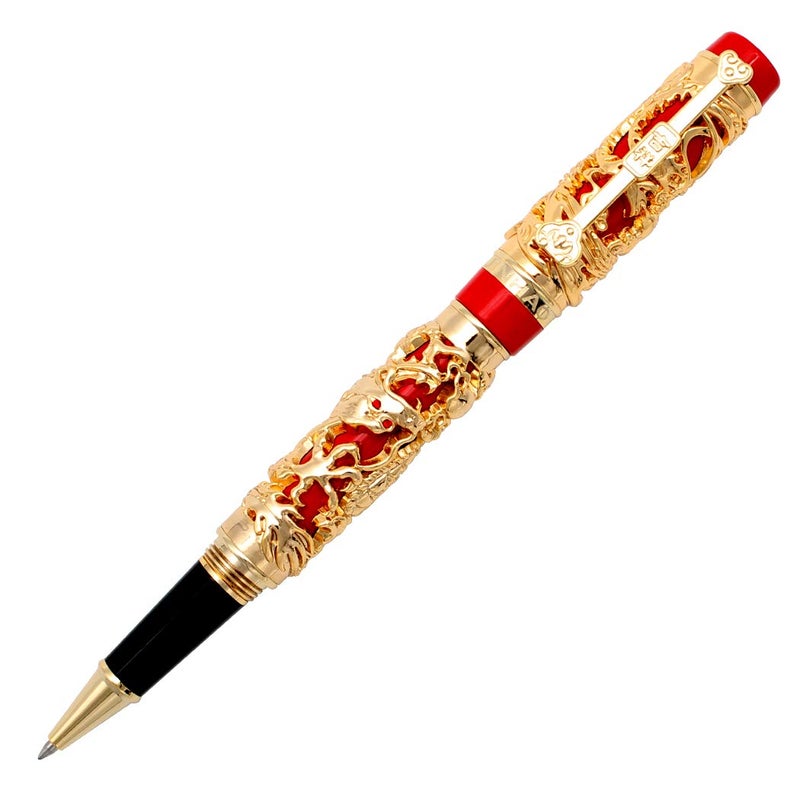 Gullor Advanced Roller Ball Pen DragonLoong Phoenix Golden with Red - Image 2