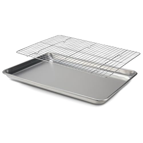 Checkered Chef Baking Sheet Pan and Cooling Rack - Half Sheet, 18" x 13" Aluminum Cookie Sheets and Stainless Steel Wire Rack for Baking - Image 1