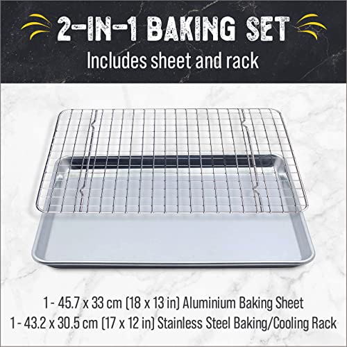 Checkered Chef Baking Sheet Pan and Cooling Rack - Half Sheet, 18" x 13" Aluminum Cookie Sheets and Stainless Steel Wire Rack for Baking - Image 2