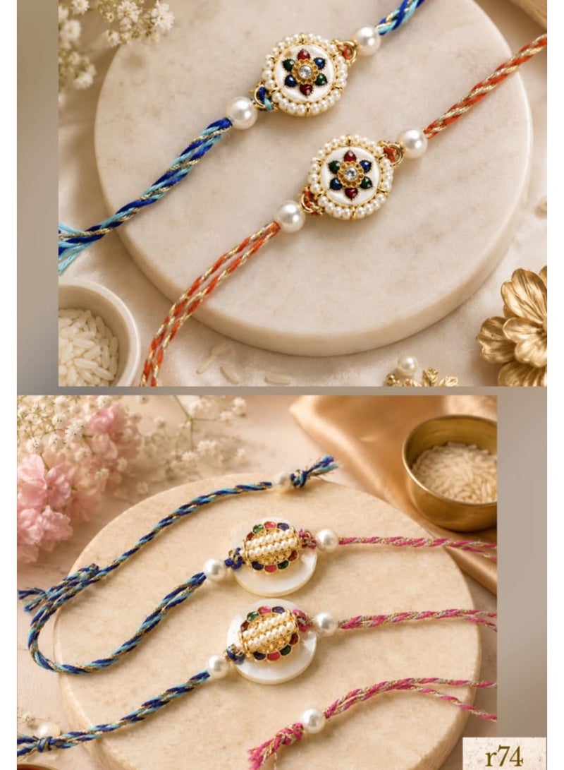Bhai Rakhi with Embellished Dial and Pearls