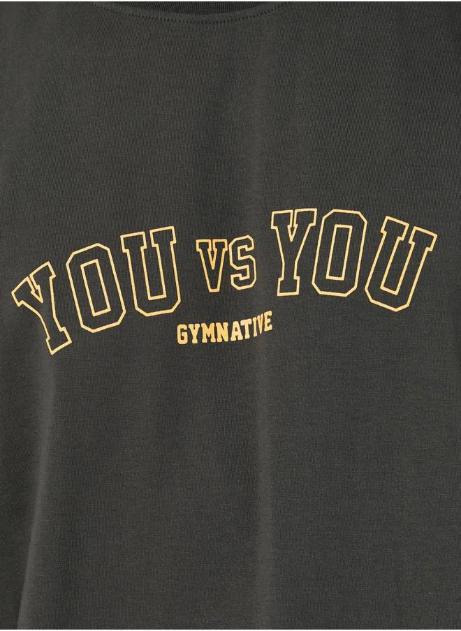 Styli Oversized Varsity Slogan Print Training T-Shirt
