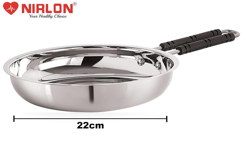 NIRLON Stainless Steel Sandwich Bottom Induction & Gas Compatible Fry Pan/Saute Pan/Frying Pan, Silver, 22cm (1.4 litres) - Image 2