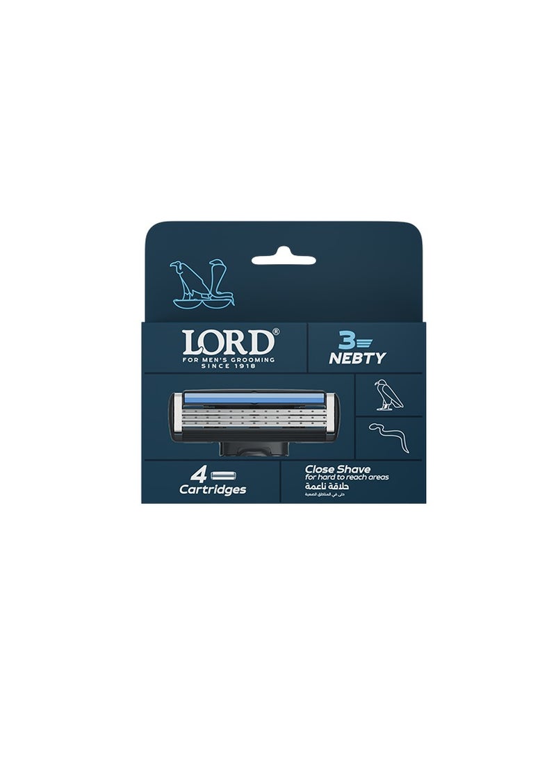 Lord Nebty 3 Blade Razor Refills – 4 Cartridges for Daily Shaving - Image 1