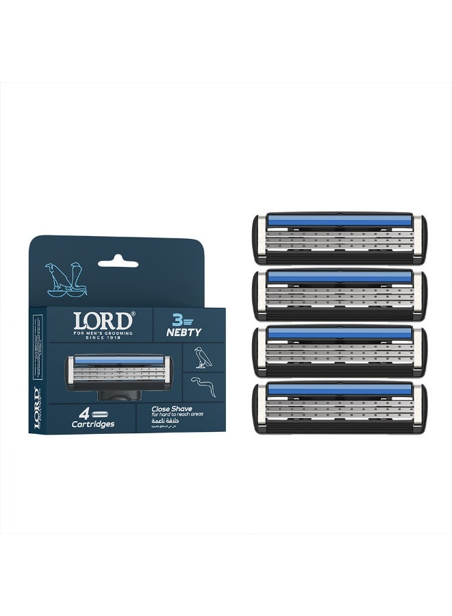 Lord Nebty 3 Blade Razor Refills – 4 Cartridges for Daily Shaving - Image 2