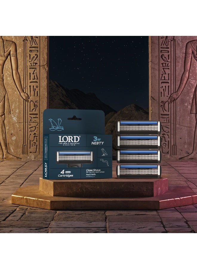 Lord Nebty 3 Blade Razor Refills – 4 Cartridges for Daily Shaving - Image 3