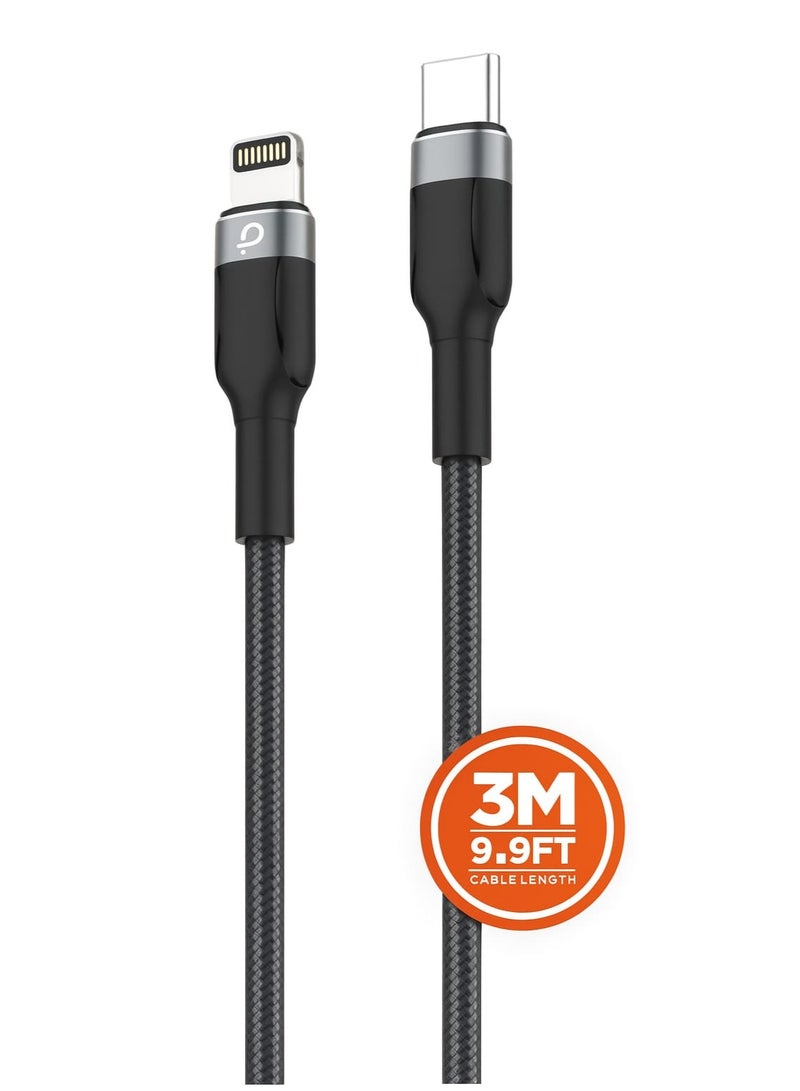 بروماس كابل بيانات شحن سريع من برومــاس بطول 3 متر – تايب سي إلى لايتننغ، قدرة 30 واط، مضفر نايلون قوي ومتين