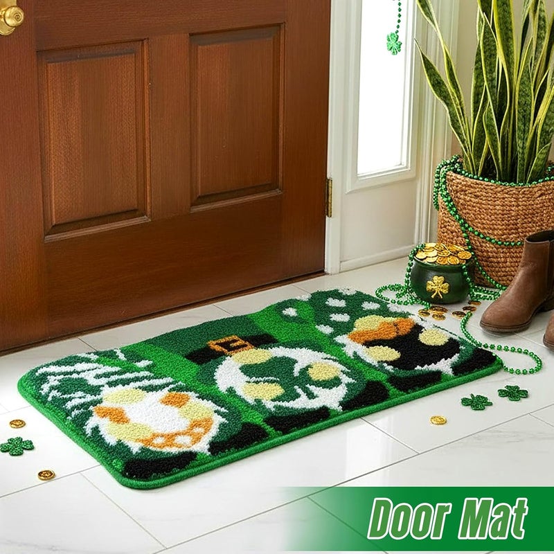 St Patricks Day Bathroom Rug Lucky Green Shamrocks Rugs Washable Irish Four Leaf Non Slip Mat Soft Cashmere St Patricks Day Rug for Bathroom Living Room Kitchen Decorations - Image 4