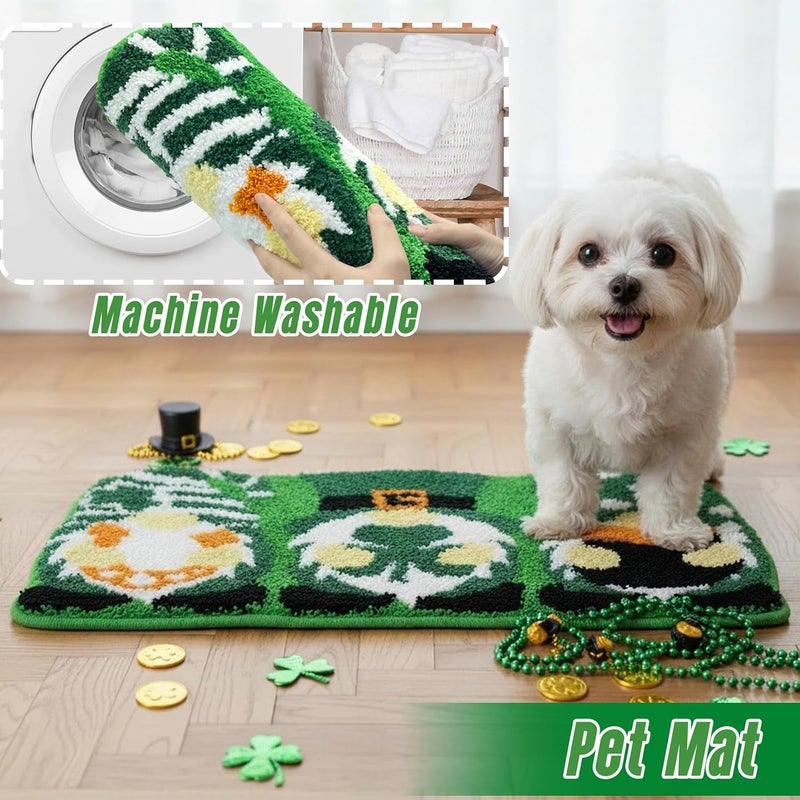 St Patricks Day Bathroom Rug Lucky Green Shamrocks Rugs Washable Irish Four Leaf Non Slip Mat Soft Cashmere St Patricks Day Rug for Bathroom Living Room Kitchen Decorations - Image 3