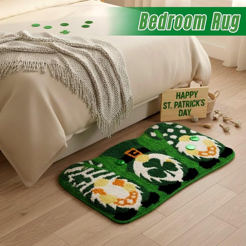 St Patricks Day Bathroom Rug Lucky Green Shamrocks Rugs Washable Irish Four Leaf Non Slip Mat Soft Cashmere St Patricks Day Rug for Bathroom Living Room Kitchen Decorations - Image 5