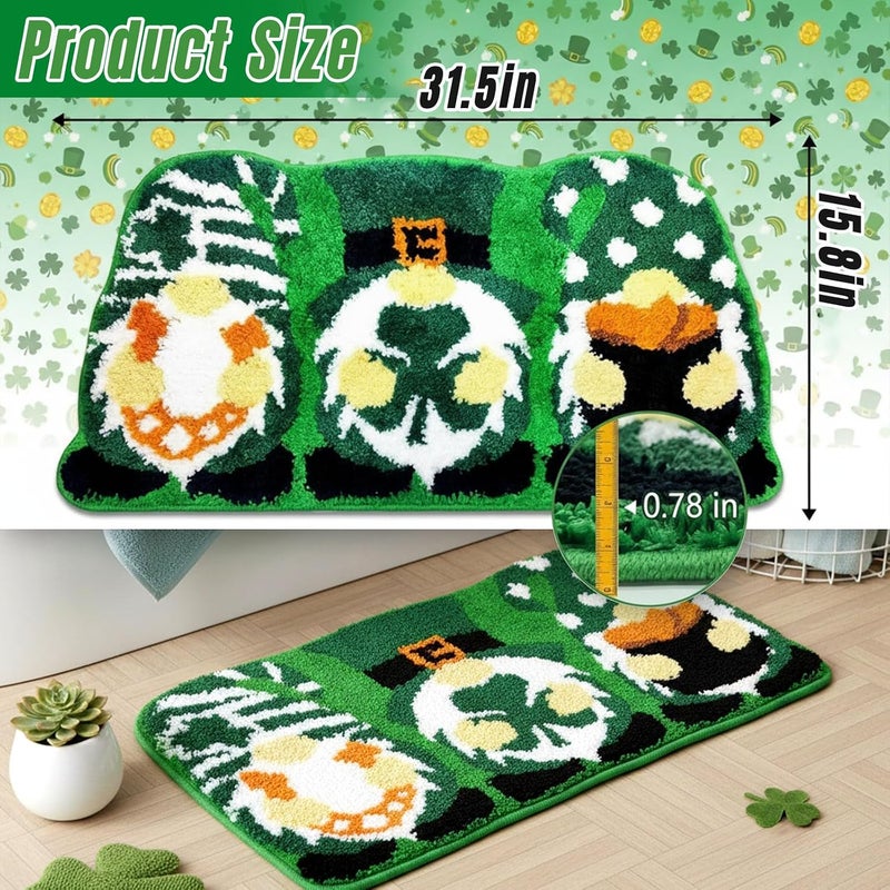 St Patricks Day Bathroom Rug Lucky Green Shamrocks Rugs Washable Irish Four Leaf Non Slip Mat Soft Cashmere St Patricks Day Rug for Bathroom Living Room Kitchen Decorations - Image 1