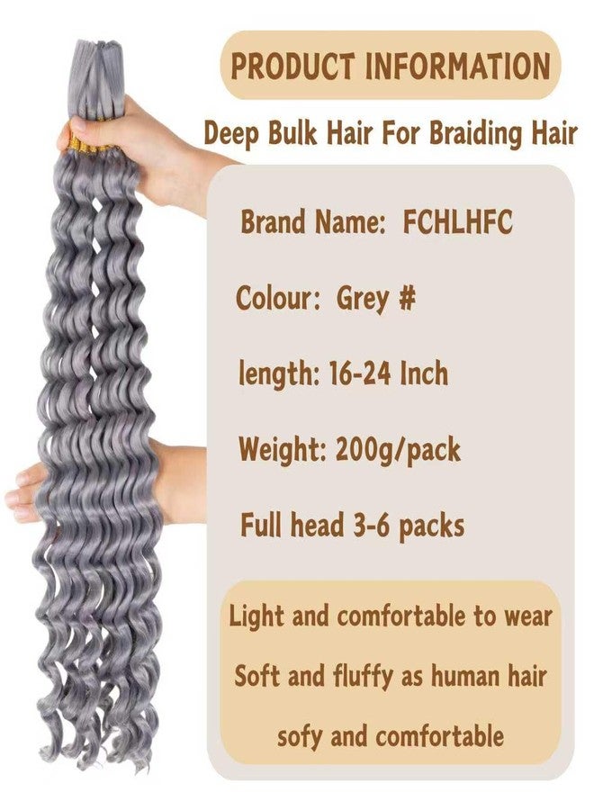 FCHLHFC Braiding Hair 22 Inch 200g Deep Water Wave Bulk Hair for Braiding No Weft Bundle Curly Braiding Hair Extensions for Boho Braids Wet and Wavy 6 Bundles/Pack (Grey# 22inch） - Image 2
