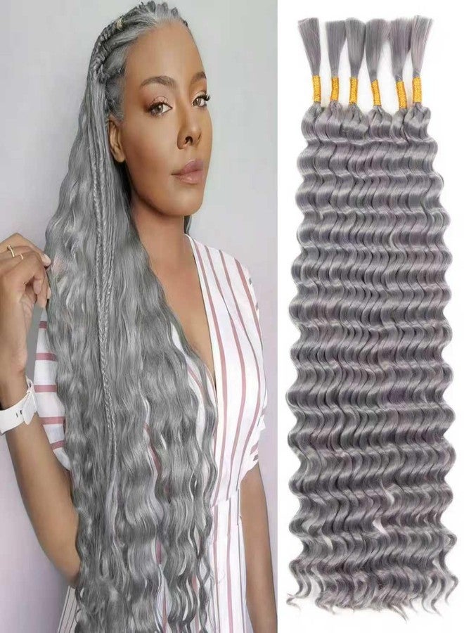 FCHLHFC Braiding Hair 22 Inch 200g Deep Water Wave Bulk Hair for Braiding No Weft Bundle Curly Braiding Hair Extensions for Boho Braids Wet and Wavy 6 Bundles/Pack (Grey# 22inch） - Image 1