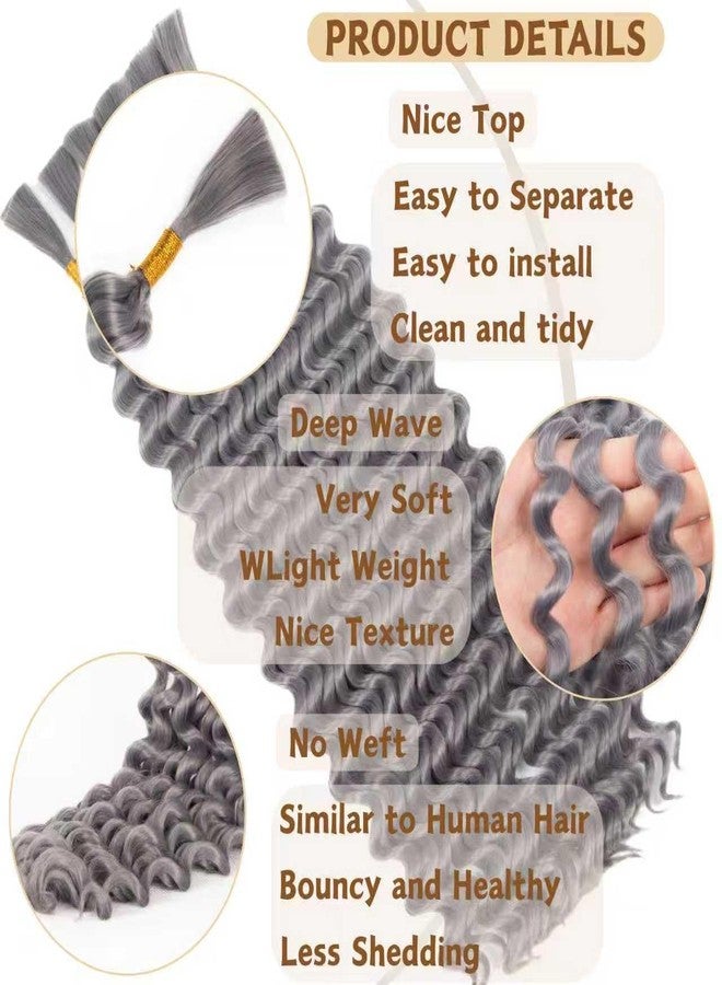 FCHLHFC Braiding Hair 22 Inch 200g Deep Water Wave Bulk Hair for Braiding No Weft Bundle Curly Braiding Hair Extensions for Boho Braids Wet and Wavy 6 Bundles/Pack (Grey# 22inch） - Image 3