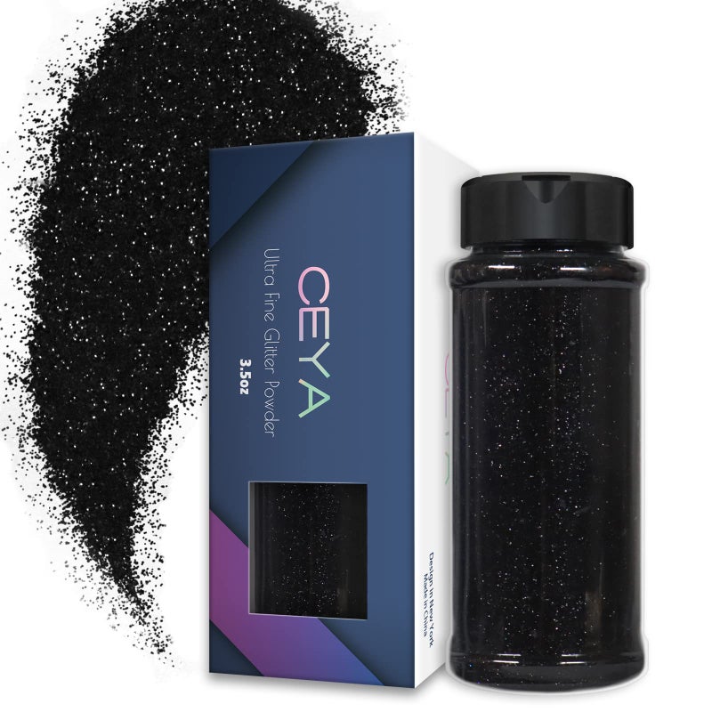 ceya Ceya 38oz 110g Ultra Fine Glitter Powder Black Glitter 1128 0008 02mm for Slime Epoxy Resin Craft Tumbler Jewelry Nail Art Festival Makeup Scrapbook Painting Wedding Cards