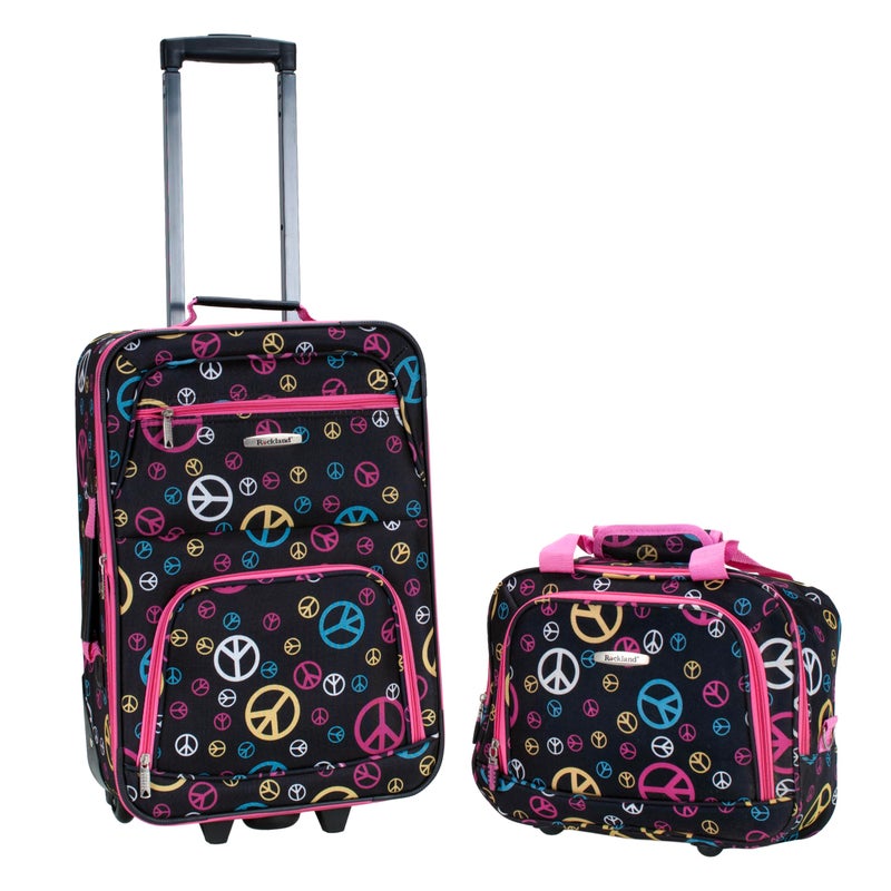 Rockland Fashion Softside Upright Luggage Set,Expandable, Wheel, Telescopic Handle, Peace, 2-Piece (14/19) - Image 1