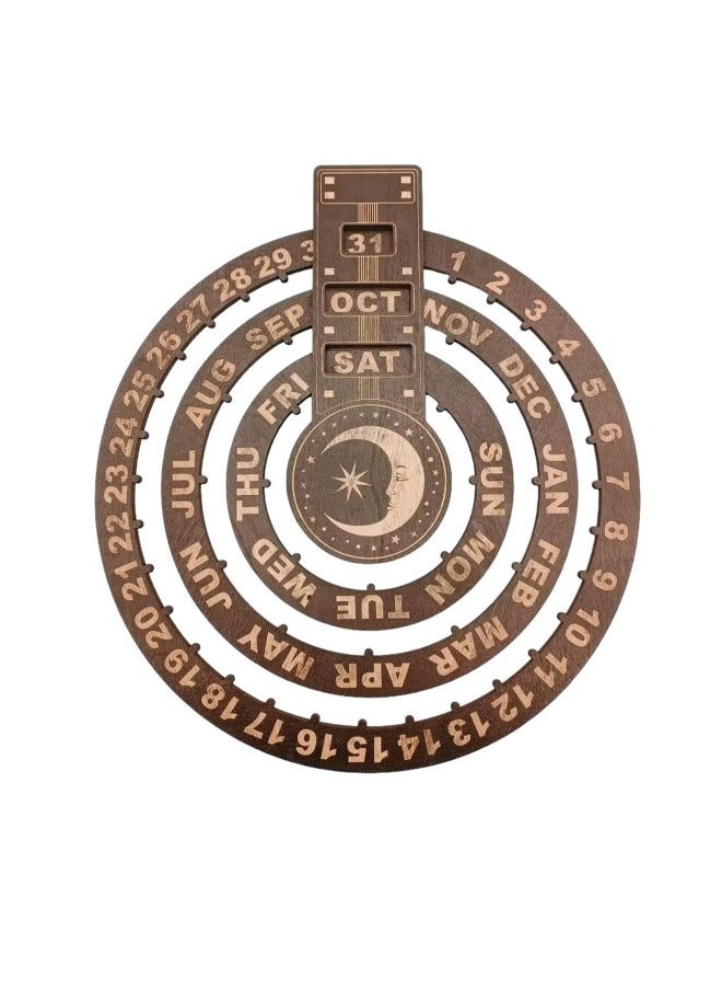 Generic - Rotating perpetual calendars, wooden round perpetual calendars, wall-mounted calendars, retro rustic perpetual calendar discs, wooden calendar blocks, record dates, days and months - Image 1
