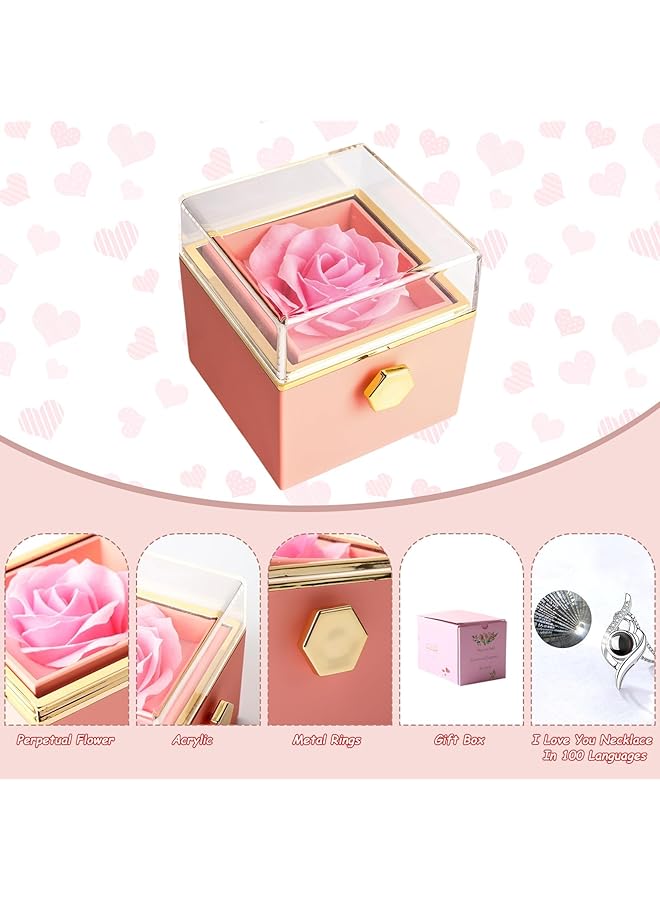 erorex Gifts For Women Mum Her Preserved Eternal Rose Gift Box For Mothers Day With Love You Necklace Artificial Rose Flowers Romantic Gifts For Women On Birthday Anniversary Pink  - Image 2
