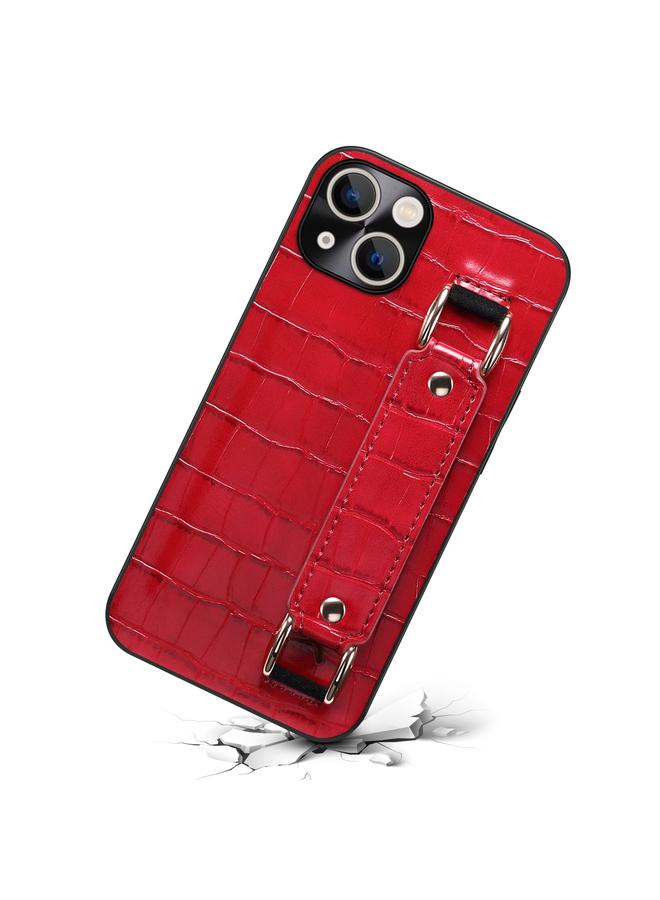 زبون جراب لهاتف iPhone 13 مع سوار معصم من جلد التمساح وغطاء خلفي من الجلد - Image 3