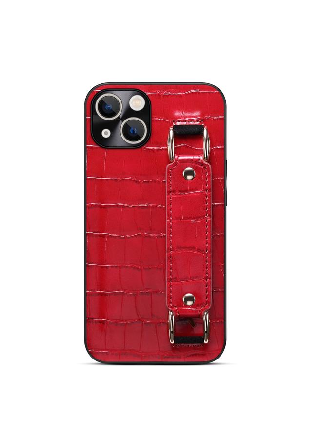 زبون جراب لهاتف iPhone 13 مع سوار معصم من جلد التمساح وغطاء خلفي من الجلد - Image 2