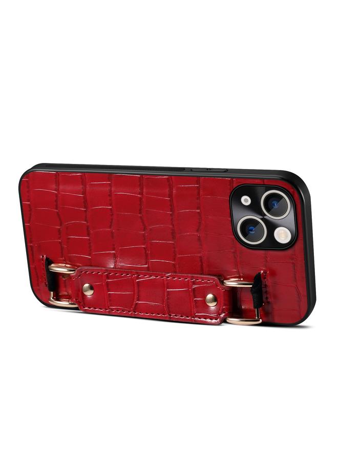 زبون جراب لهاتف iPhone 13 مع سوار معصم من جلد التمساح وغطاء خلفي من الجلد - Image 4