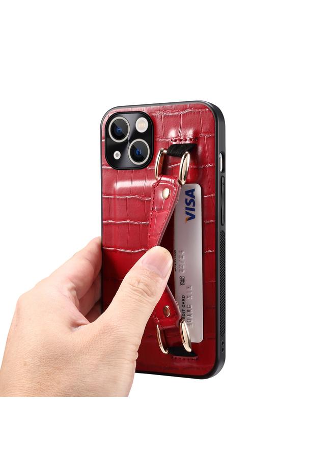 زبون جراب لهاتف iPhone 13 مع سوار معصم من جلد التمساح وغطاء خلفي من الجلد - Image 5