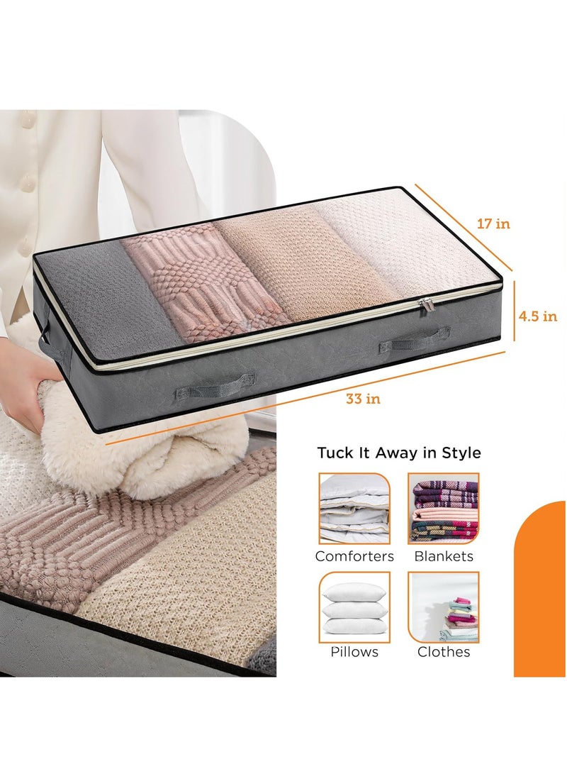 GUDOO Under Bed Storage Containers - Foldable Closet Organizer with Clear Top, Sturdy Handles - 7L Capacity Storage Box for Clothing, Comforter, Blanket, and Shoe - 2 Pack, Soft-Sided, Gray  - Image 2