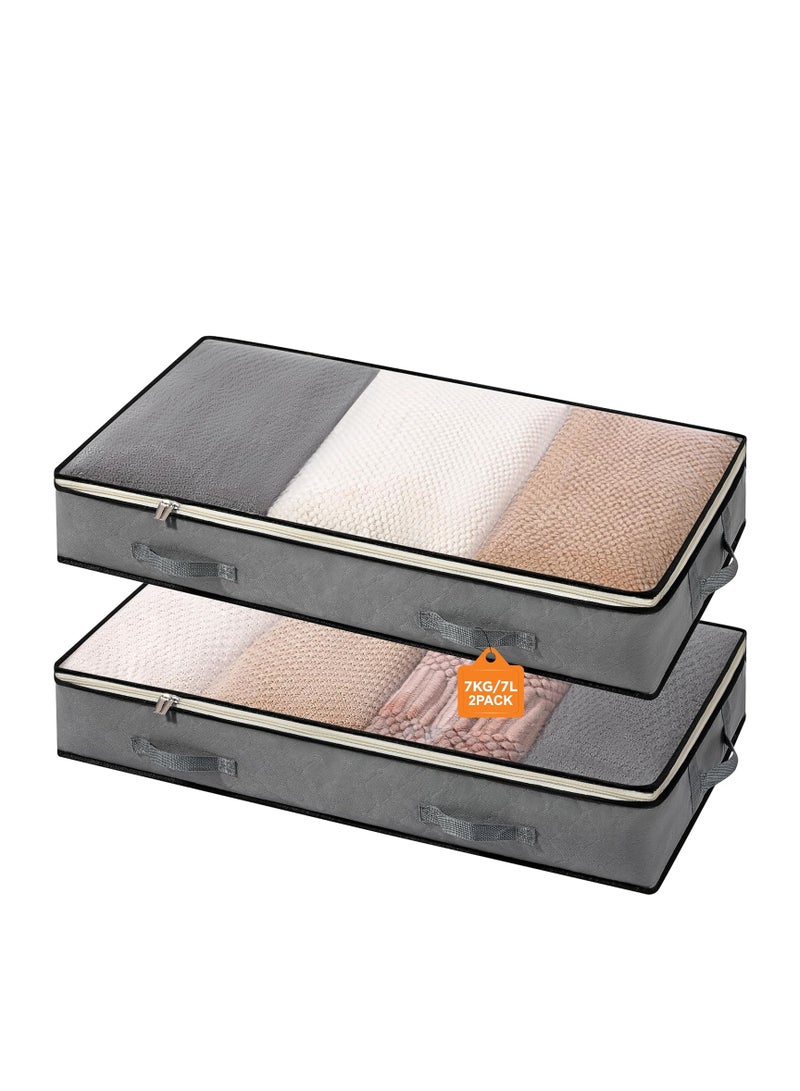 GUDOO Under Bed Storage Containers - Foldable Closet Organizer with Clear Top, Sturdy Handles - 7L Capacity Storage Box for Clothing, Comforter, Blanket, and Shoe - 2 Pack, Soft-Sided, Gray  - Image 1