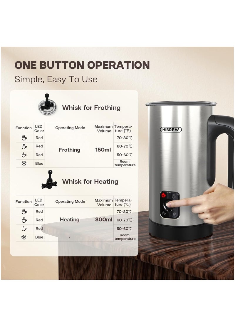 HiBREW HiBREW M3A Milk Frother Electric Milk Steamer Stainless Steel 10.1oz/5.1oz Automatic Milk Warmer Cold/Hot Milk Foamer Maker for Latte Cappuccino Hot Chocolate Milk Heater 4 Temperature Range  - Image 4