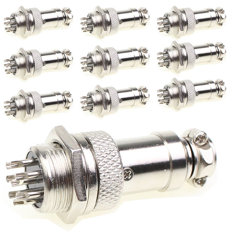 exgoofit Aviation Plug Connector 10 Pairs Male Female Panel Metal Wire Connector 16mm Socket (8 Pins 10-Pack) - Image 1