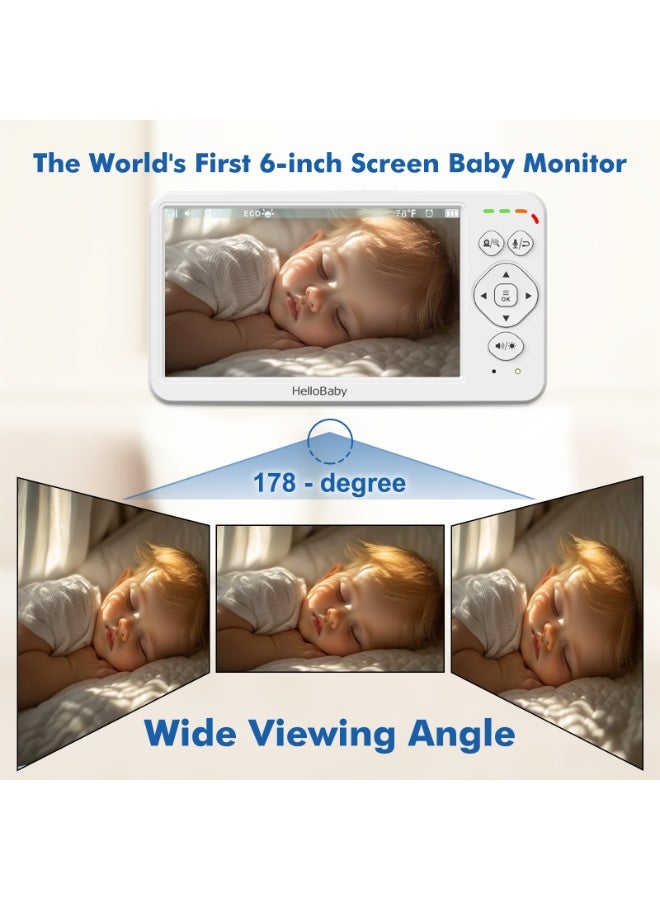 Hellobaby HB6563 Baby Video Monitor | 2025 Model | World’s First 6" IPS HD Display, 1000ft Range, 4000mAh Battery, Pan Tilt Zoom, VOX Mode, Lullabies, Temp Sensor | 2.4GHz FHSS | 1-Year Warranty | UAE Authorized Distributor - Image 4