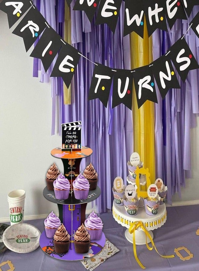 XCX Friends Birthday Decorations Cupcake Stand, 3 Tier Paper Cupcake Rack Friends Themed Party Decorations for Women Men Baby Shower, Friends Party Decorations Supplies (Friends Style) - Image 5
