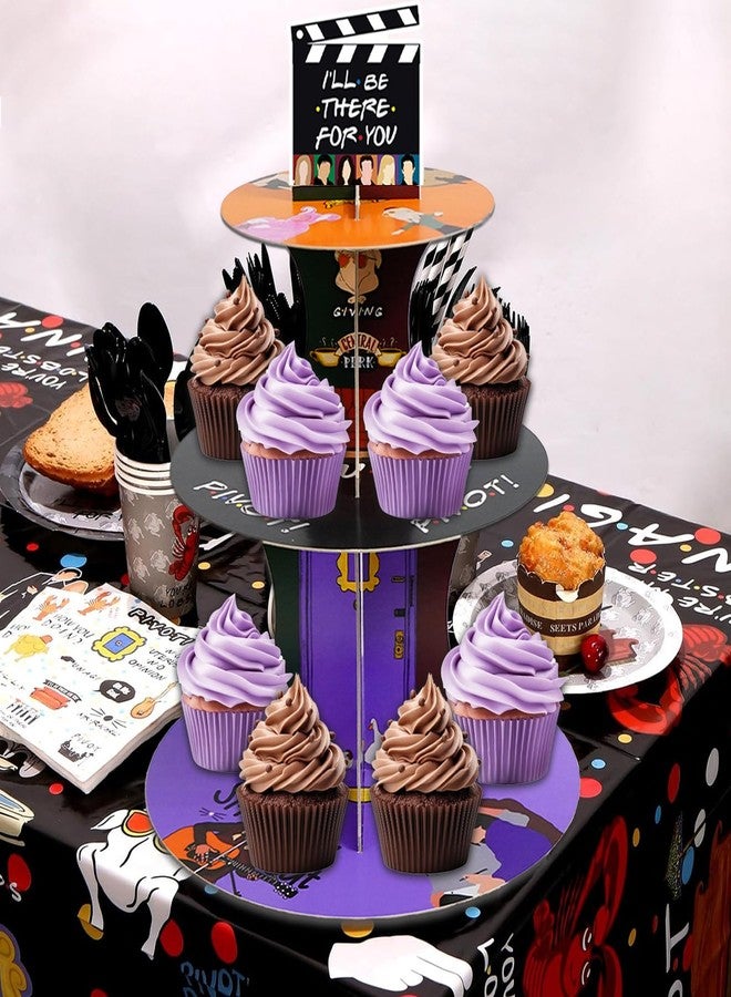 XCX Friends Birthday Decorations Cupcake Stand, 3 Tier Paper Cupcake Rack Friends Themed Party Decorations for Women Men Baby Shower, Friends Party Decorations Supplies (Friends Style) - Image 4