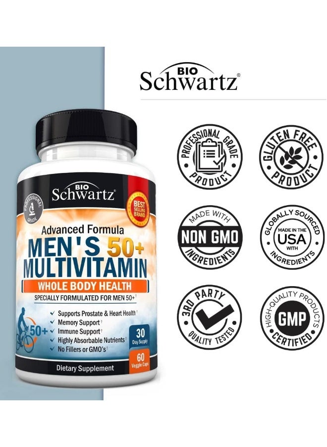 BioSchwartz Once Daily Multivitamin for Men 50 and Over - Supplement for Heart Health Support - with Zinc, A, B, C, D3, E Vitamins - for Memory & Brain Health Support - Designed for Whole Body Health - 60 Count - Image 5