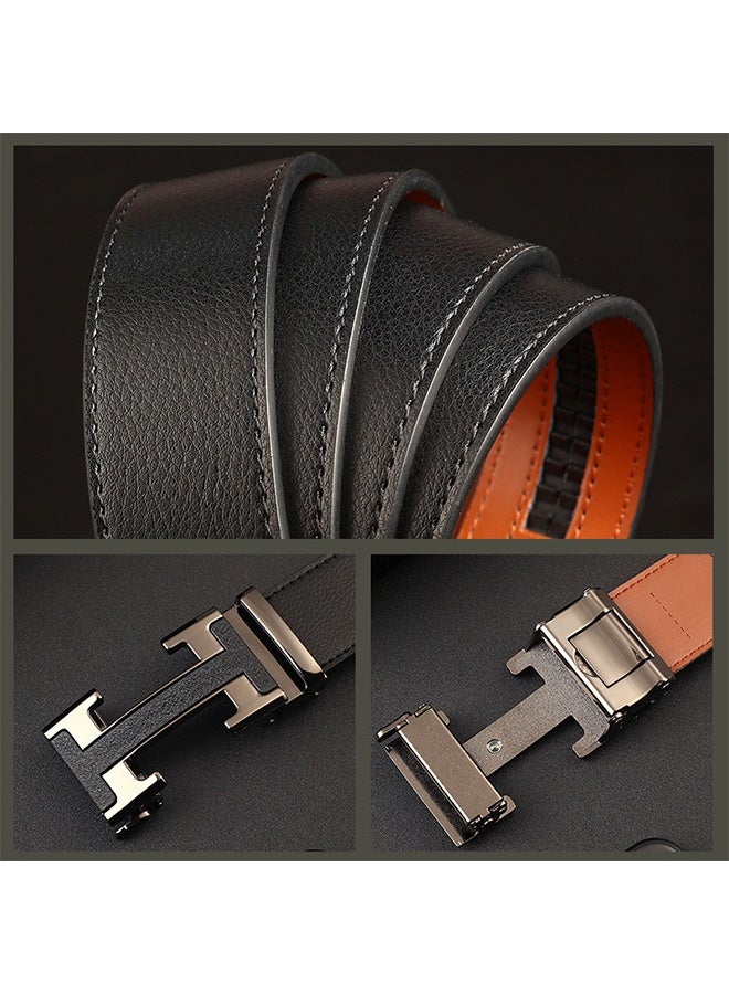 Leather Men Belt, Durable Comfort Men Ratchet Belt, Trim to Fit Adjustable Waist Belt with Auto Buckle, Multi-Scene Wearable Belt for Formal Daily and Outdoor Activities, Waist Size 75-120cm (25-42") - Image 3