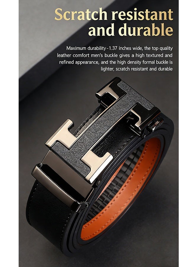 Leather Men Belt, Durable Comfort Men Ratchet Belt, Trim to Fit Adjustable Waist Belt with Auto Buckle, Multi-Scene Wearable Belt for Formal Daily and Outdoor Activities, Waist Size 75-120cm (25-42") - Image 5