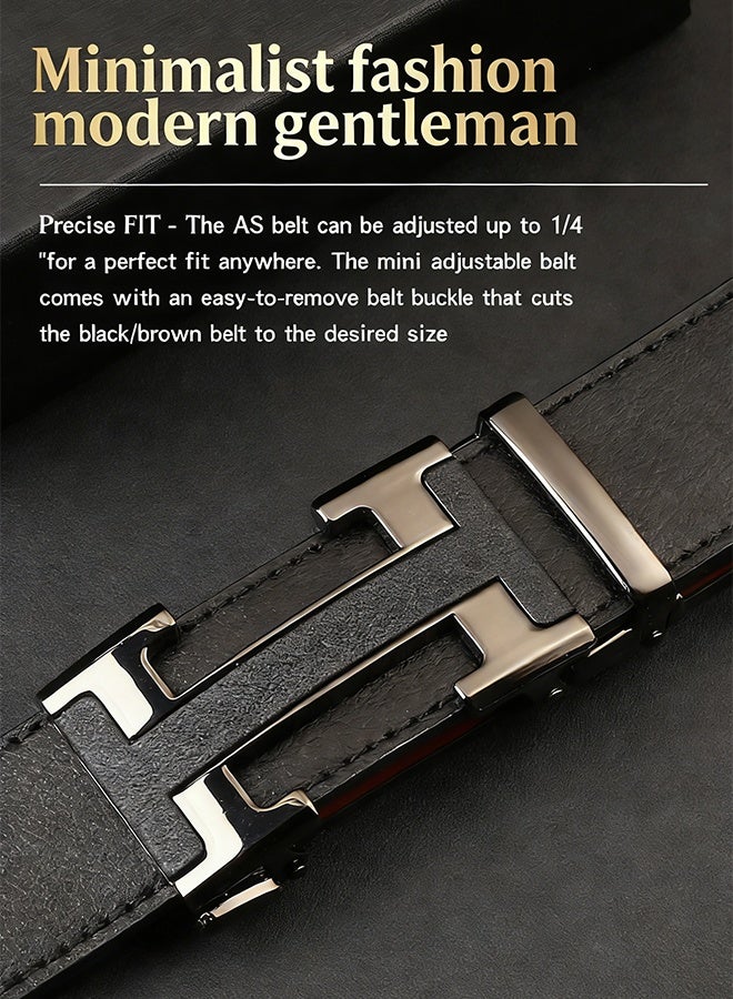 Leather Men Belt, Durable Comfort Men Ratchet Belt, Trim to Fit Adjustable Waist Belt with Auto Buckle, Multi-Scene Wearable Belt for Formal Daily and Outdoor Activities, Waist Size 75-120cm (25-42") - Image 4