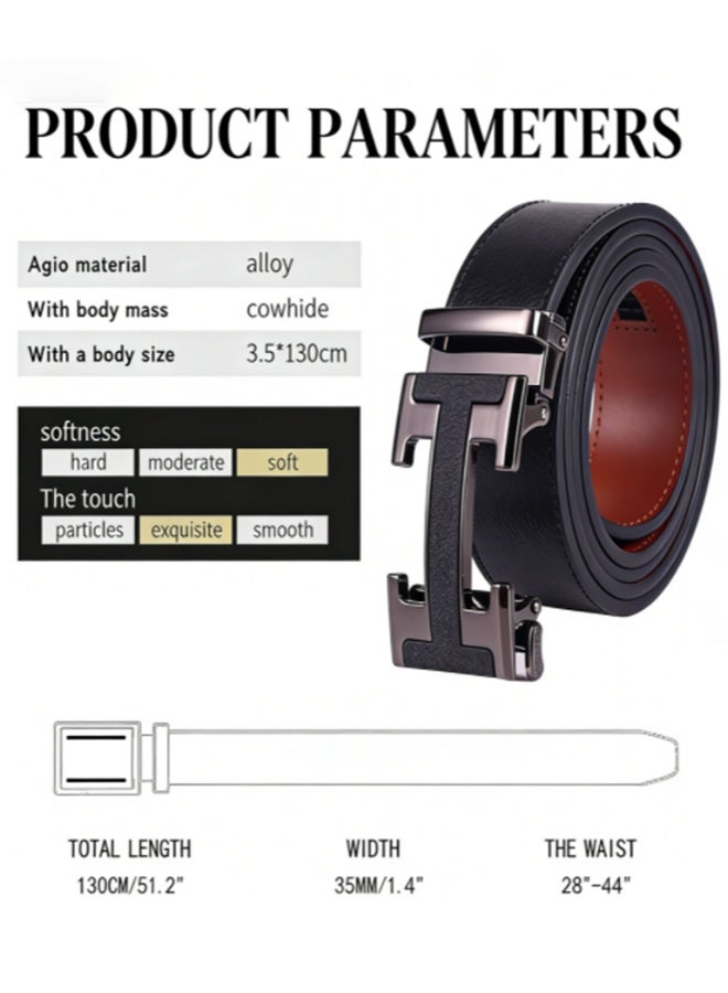 Leather Men Belt, Durable Comfort Men Ratchet Belt, Trim to Fit Adjustable Waist Belt with Auto Buckle, Multi-Scene Wearable Belt for Formal Daily and Outdoor Activities, Waist Size 75-120cm (25-42") - Image 2