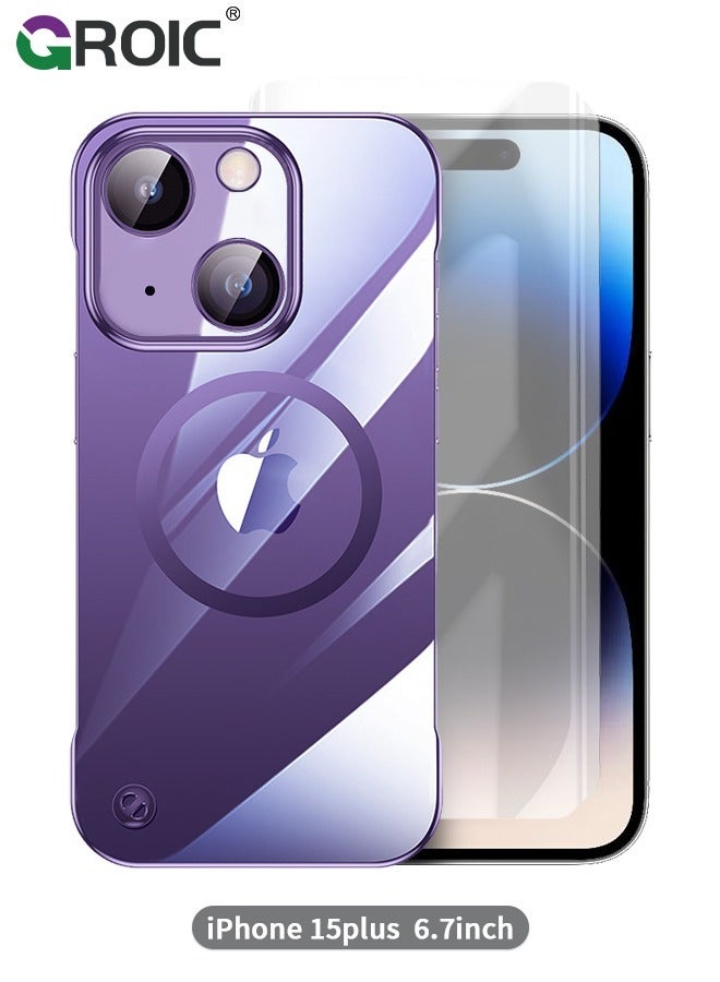 GROIC Compatible with iPhone 15 Plus Case,  iPhone 15 Plus 6.7'' Phone Shell with MagSafe, Clear Magnetic Plated Slim Thin Shockproof Electroplated Bumper Protective Cover with Screen Protection Film - Image 1