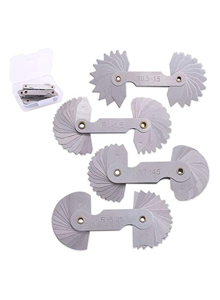 PROMASS 4 Pack R0.3-1.5/ R1-6.5/ R7-14.5/ R15-25 Radius Gauge Set, Stainless Steel Radius Fillet Gage Portable Concave Convex Measuring Tool for Tool and Die Makers Check - Image 1