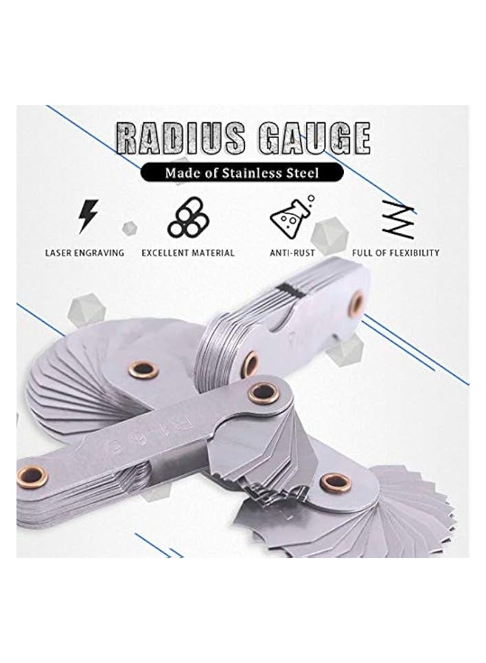PROMASS 4 Pack R0.3-1.5/ R1-6.5/ R7-14.5/ R15-25 Radius Gauge Set, Stainless Steel Radius Fillet Gage Portable Concave Convex Measuring Tool for Tool and Die Makers Check - Image 3