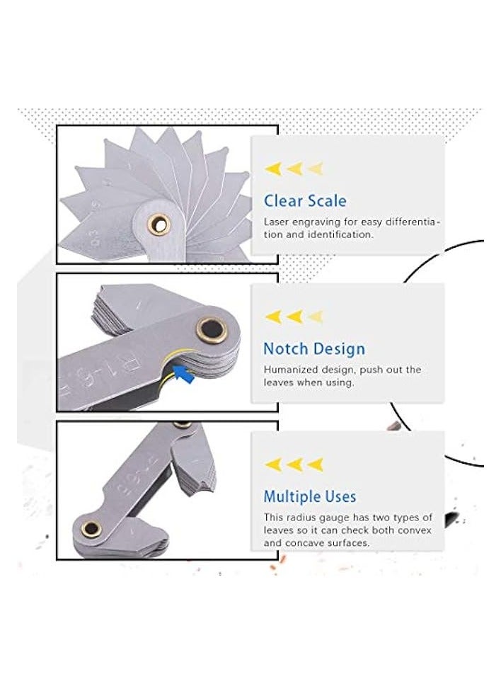 PROMASS 4 Pack R0.3-1.5/ R1-6.5/ R7-14.5/ R15-25 Radius Gauge Set, Stainless Steel Radius Fillet Gage Portable Concave Convex Measuring Tool for Tool and Die Makers Check - Image 5